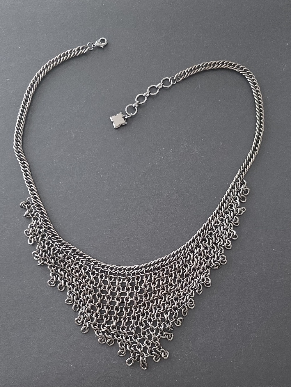 Sterling-Style Black Mesh Fringe Necklace